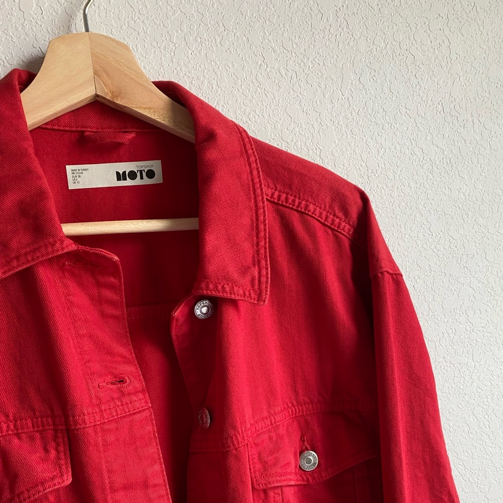 Topshop MOTO Boxy Red Denim Jacket